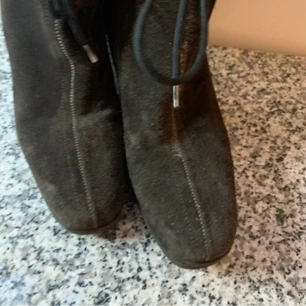 Prada Brown Suede Leather Shearling Knee High Wedge Boots 7